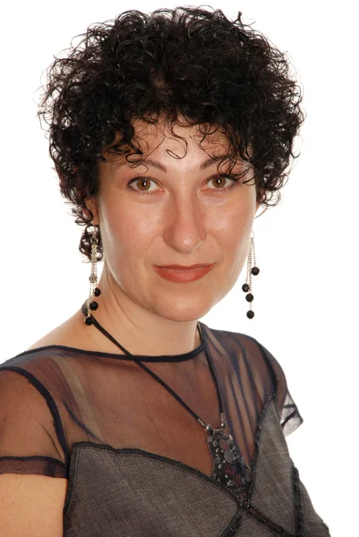 stock image Portrait of dark-haired girl against the white background