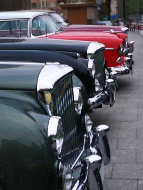 Vintage cars bonnets line clipart