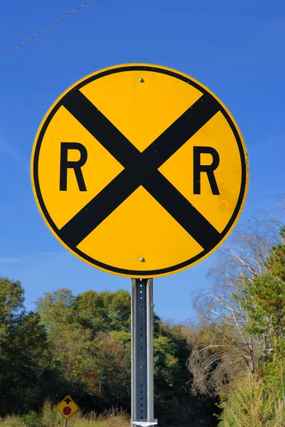 Railroad crossing road sign — Stock Photo, Image