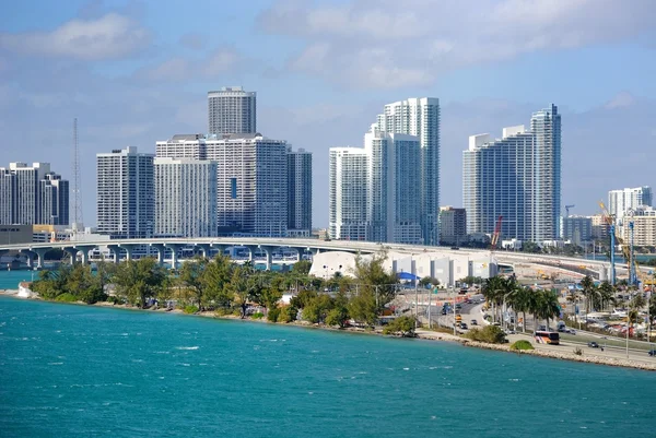 Skyline Vid City Miami Florida Längs Södra Stranden — Stockfoto