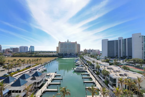 stock image Marina and luxury hotel high rises in Sarasota, Florida.