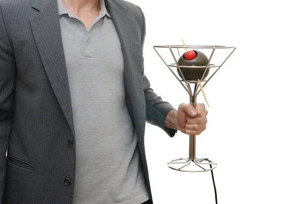 Homem Casaco Esportivo Segurando Grande Martini Novidade — Fotografia de Stock