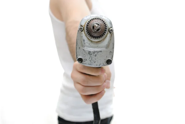 Masculine Man Plunger Electric Drill — Stock Photo, Image