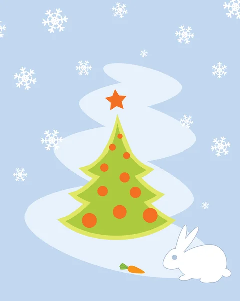 Christmas Tree Card With Rabbit — Stock Vector