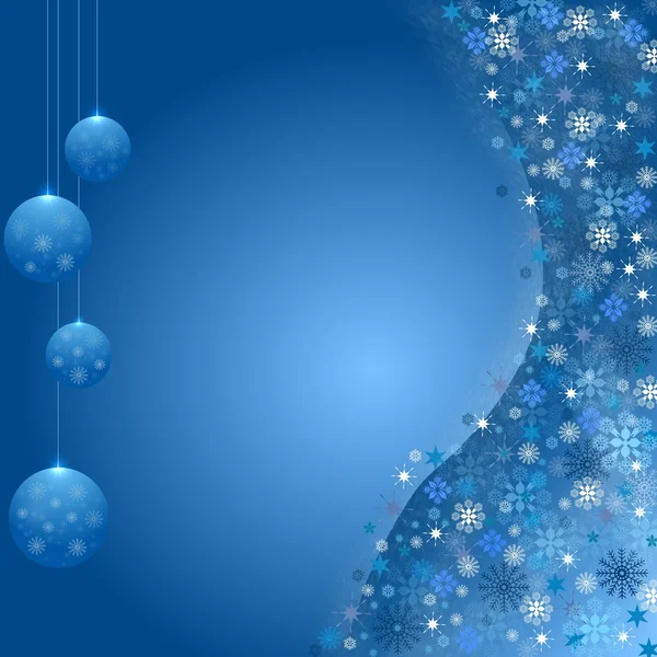 Modrý vánoční přání s sněhové vločky a dekorace — Stock fotografie