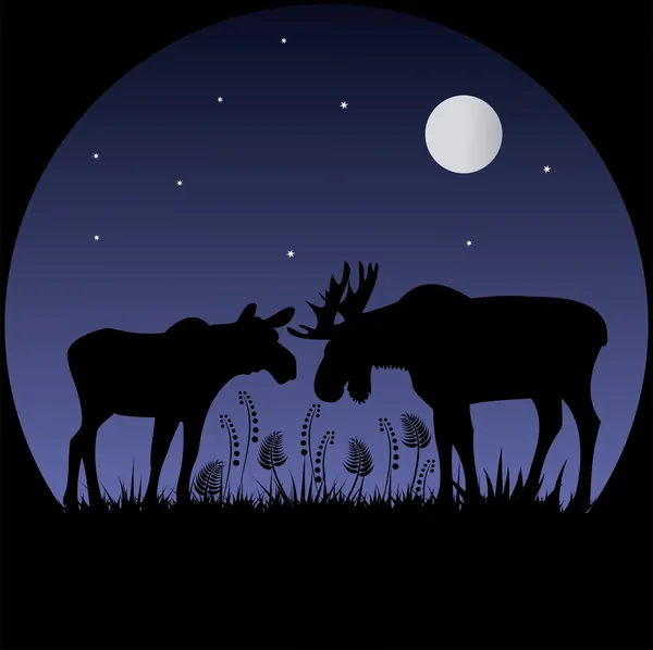 Două siluete de elani în lumina lunii — Vector de stoc