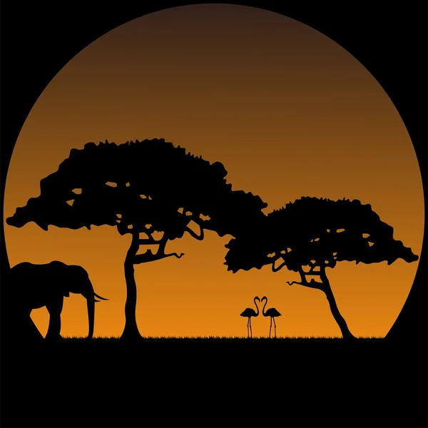 Quelques habitants (flamant rose et éléphant) de la savane — Image vectorielle