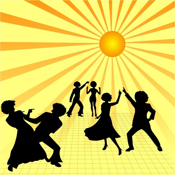 Soirée disco, les couples dansent — Image vectorielle