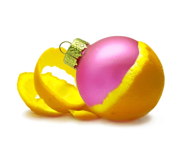 stock image Orange fruit with christmas ball inside