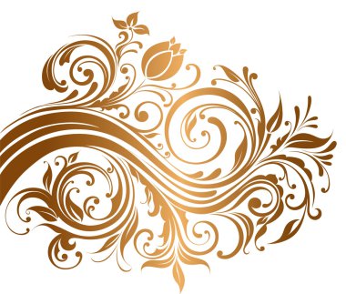 Beautiful gold ornament with flowers and curls clipart