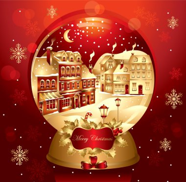 Vector christmas snow globe with town clipart