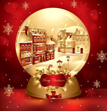 Vector christmas snow globe with town clipart