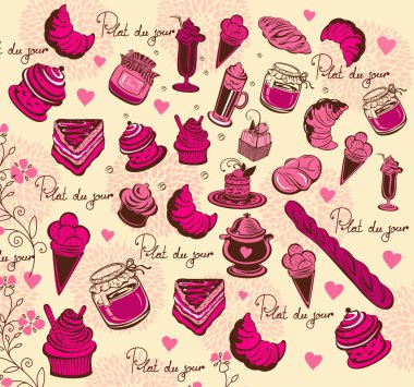 Symbols of Paris. Culinary pattern clipart