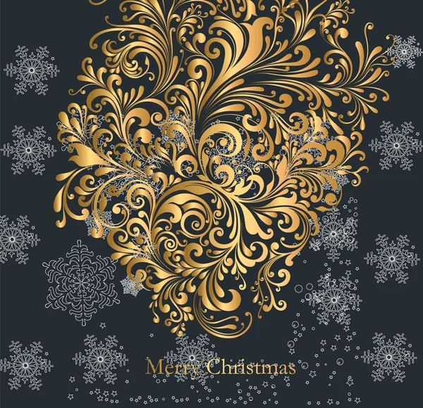 Kerstkaart met prachtige krullende ornament — Stockvector
