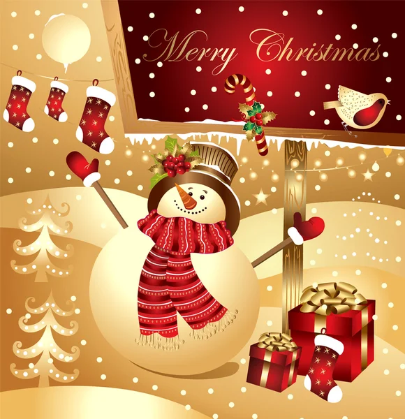 Illustration vectorielle : bonhomme de neige avec cadeaux — Image vectorielle