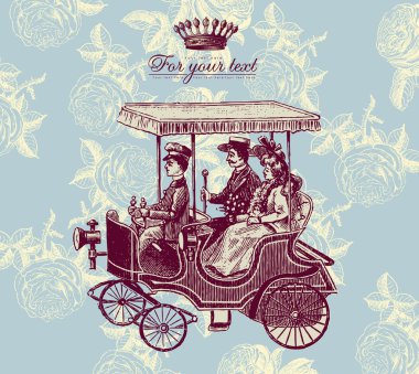 Retro card with carriage clipart