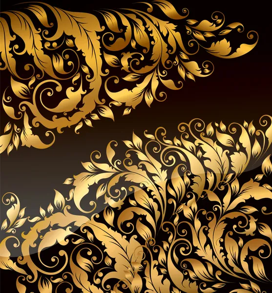 Vector black background with gold curly ornaments — Stock Vector