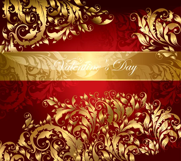 Vector red background with gold curly ornaments — Stock Vector