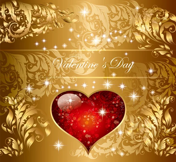 Belo cartão de ouro feriado com coração —  Vetores de Stock