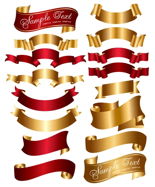 Colección de cintas rojas y doradas — Vector de stock