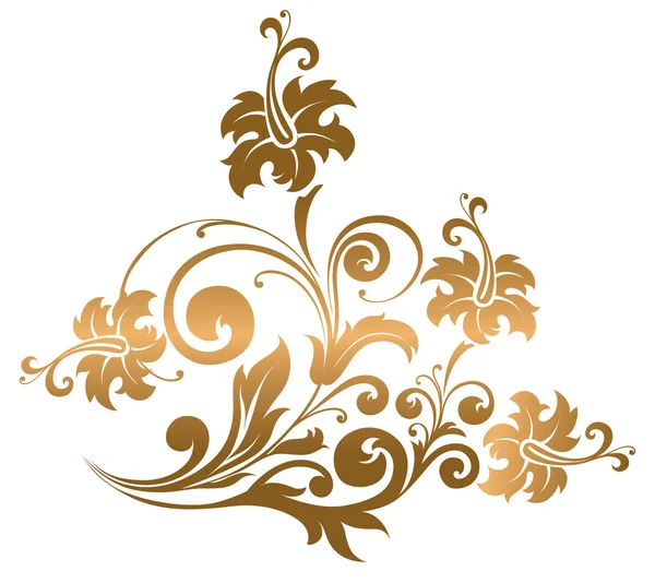 Krásný zlatý ornament s květinami a kadeře — Stockový vektor
