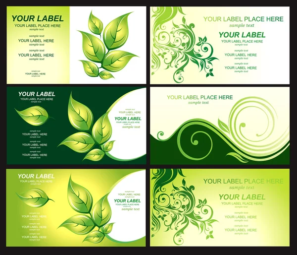 緑の葉でのビジネス カード — ストックベクタ