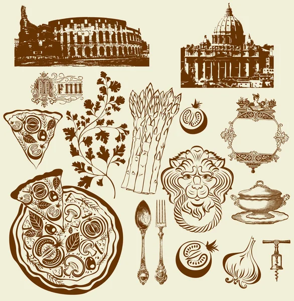 Ensemble vectoriel de symboles italiens — Image vectorielle
