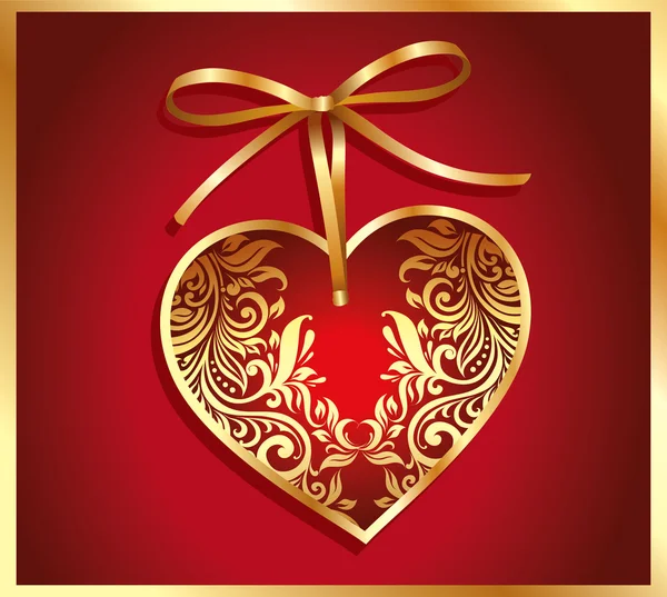 Kartka świąteczna z złote serce — Wektor stockowy