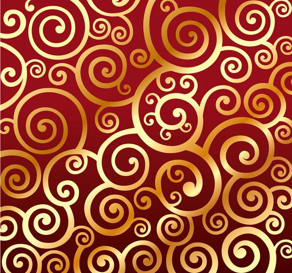 Mooie rode achtergrond met gouden krullend patroon — Stockvector