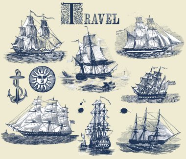 Set of old ships clipart