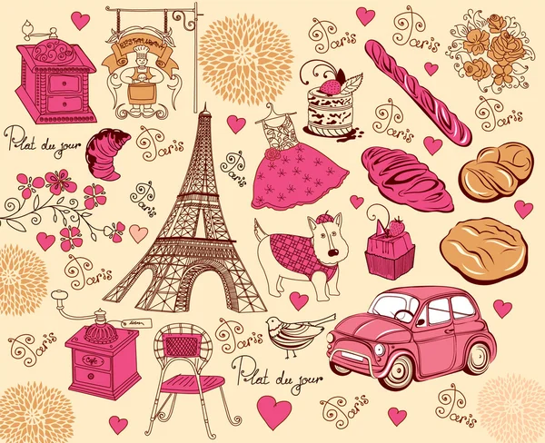 Collection de symboles de Paris. Dessin manuel . — Image vectorielle