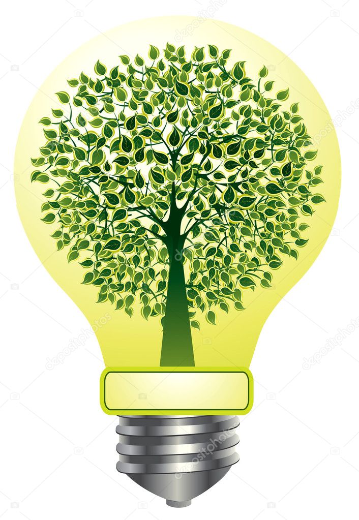 Vector lightbulb with green tree