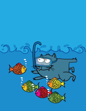 Swimming kitten clipart