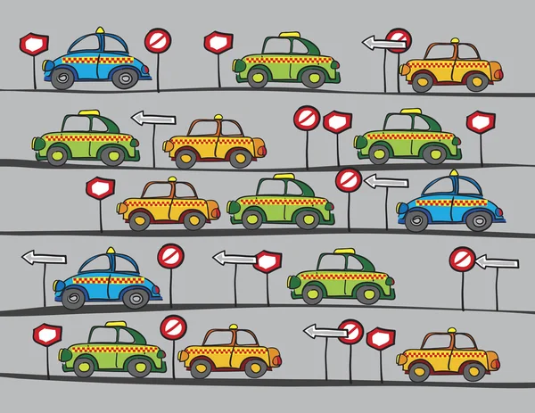 Taxi voitures et panneaux de signalisation — Image vectorielle