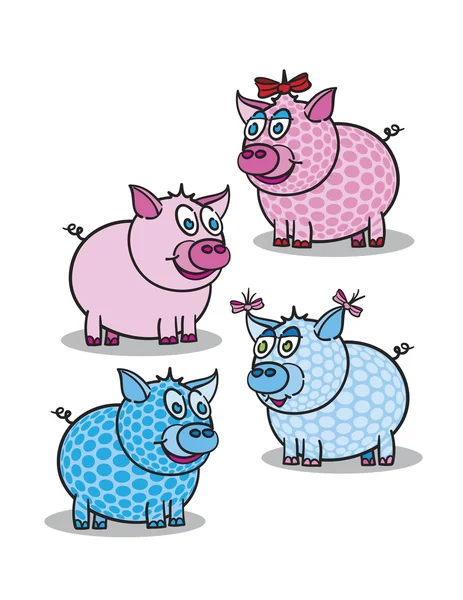 Cochon Rose Bleu Garçons Filles Sur Fond Blanc Illustration Art — Image vectorielle