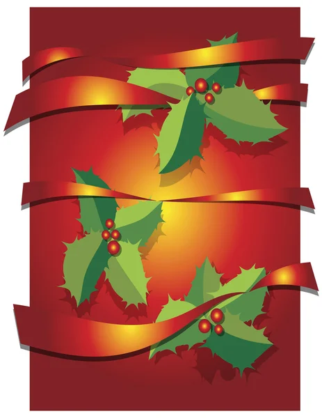 Christmas Background Leaves Ribbons Abstract Vector Art Illustration — Stock Vector