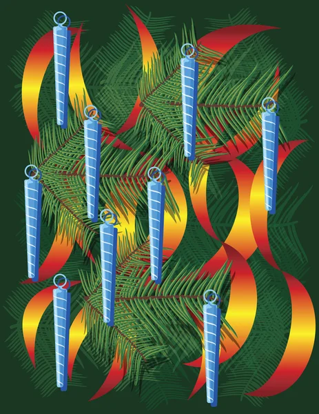Fundal Crăciun Ornamente Înghețate Frunze Pin Fundal Verde Ilustrație Abstractă — Vector de stoc