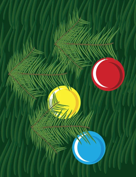 Fundal Crăciun Frunze Pin Globuri Fundal Verde Ilustrație Abstractă Artă — Vector de stoc