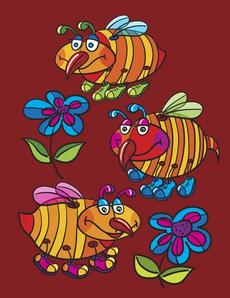 Бджіл і квіти — стоковий вектор