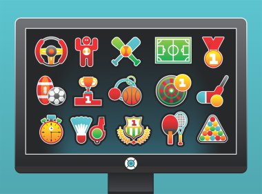 Monitor with sports icons clipart