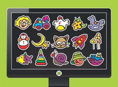 Screen with interesting cartoon icons clipart