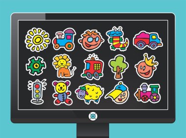 Screen with unusual cartoon icons clipart