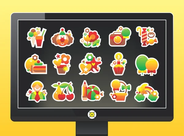 Monitor with a holiday icons — Stockvector