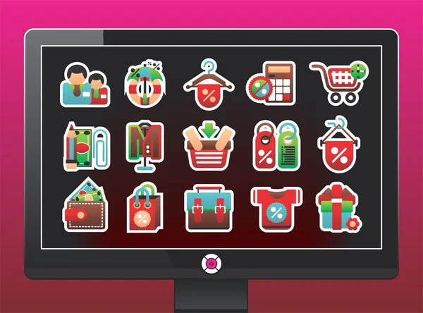 Monitor with a shopping icons — Stockvector