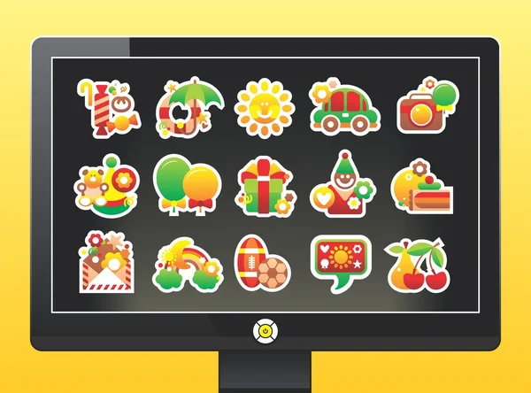 Monitor with holiday icons — Stockvector