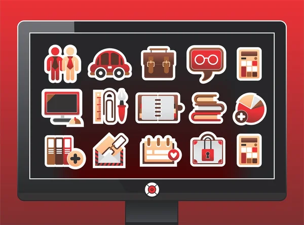 Screen with a business icons — Stockvector