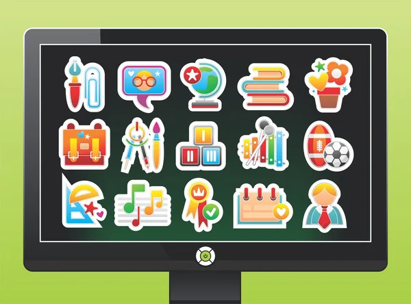 Screen with a beautiful school icons — Stock Vector