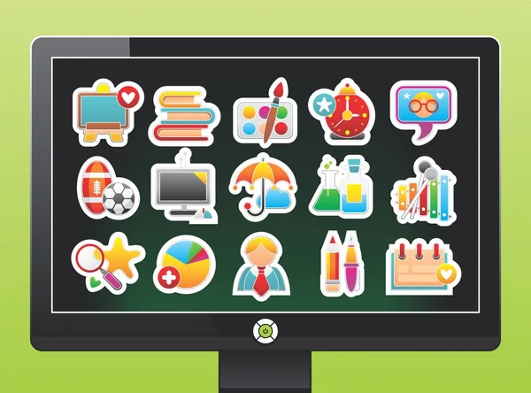 Iskola ikonok a képernyőn — Stock Vector