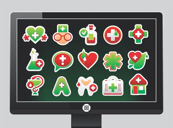 Bildschirm mit schönen medizinischen Ikonen — Stockvektor