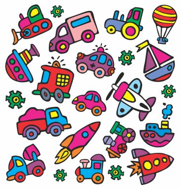 Drawings in a children's style of transport clipart